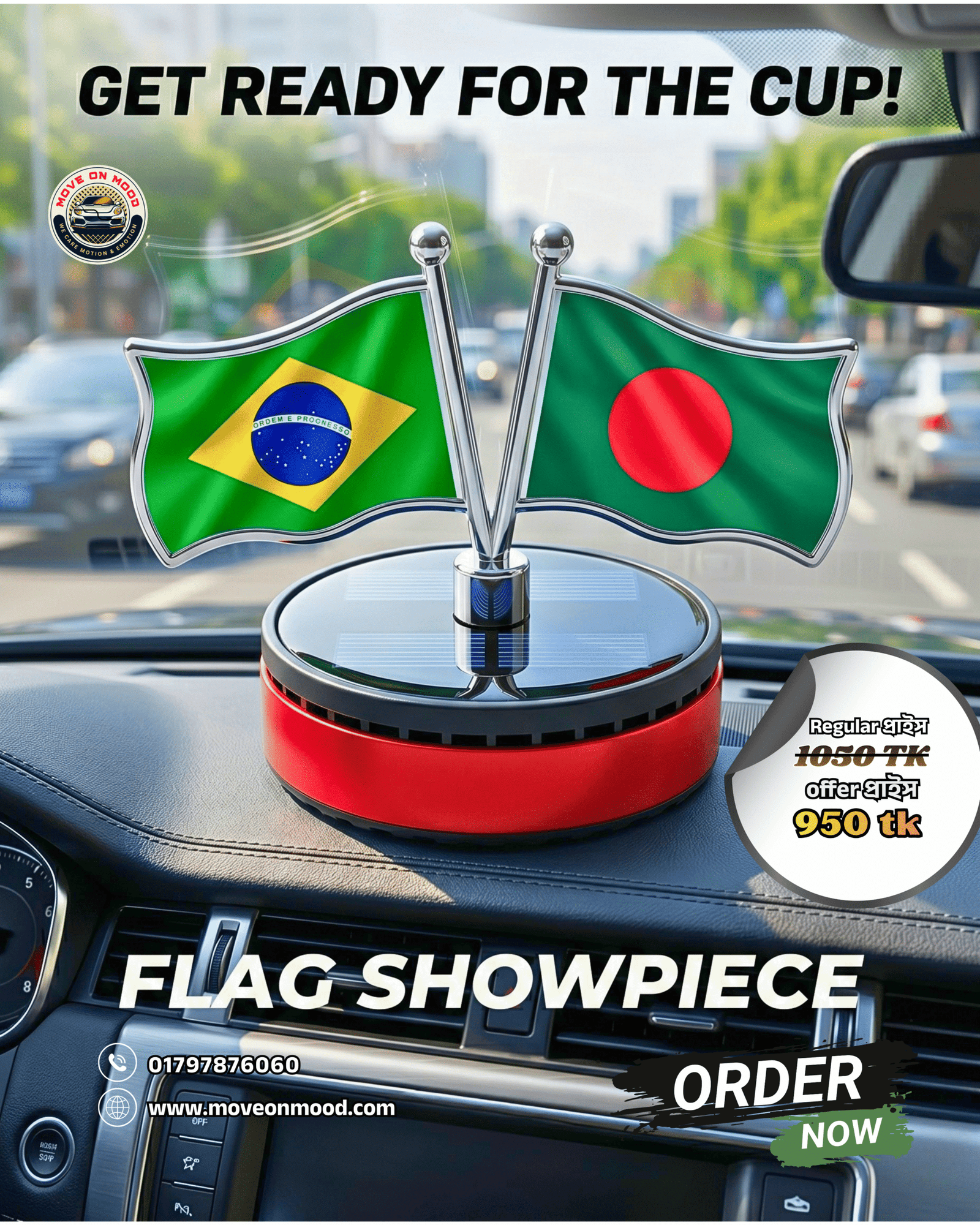 Solar Powered Premium Rotating Team Flag & Built-in Car Air Freshener! - Image 2