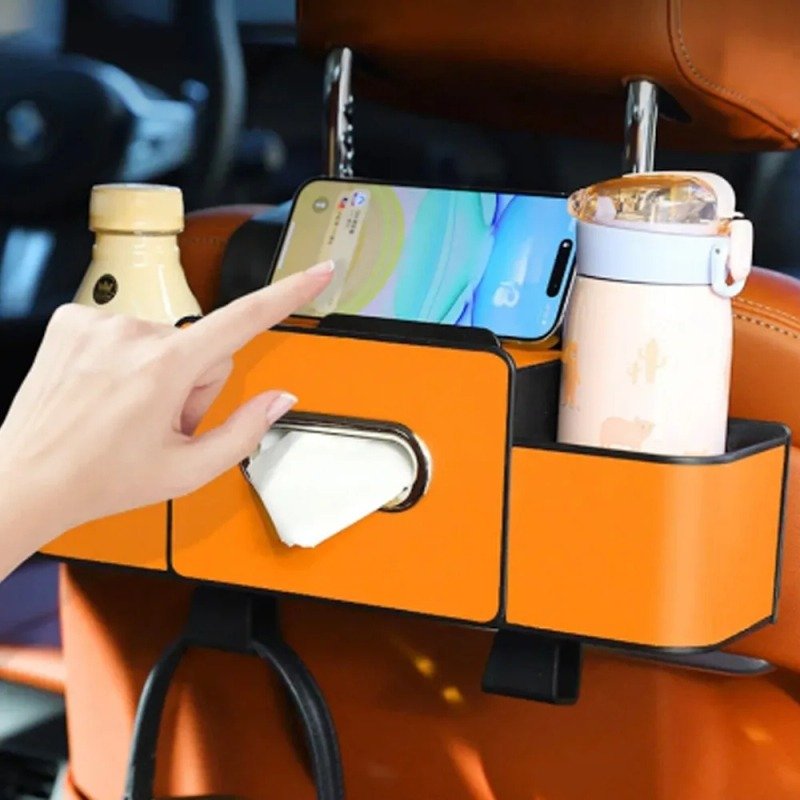 Car Back Seat 3-in-1 Multi-Functional Organizer-Tissue Box Holder